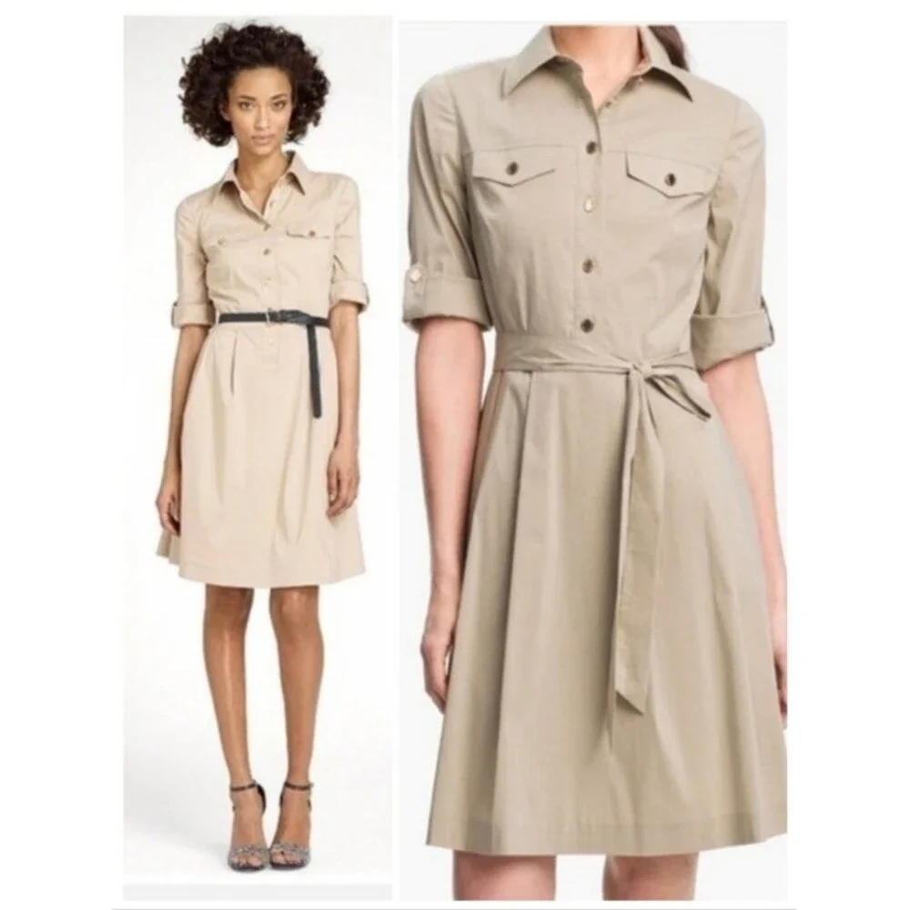 Tory Burch Blythe Khaki Safari Shirt Dress Resortwear Old Money Quiet Luxury 8
